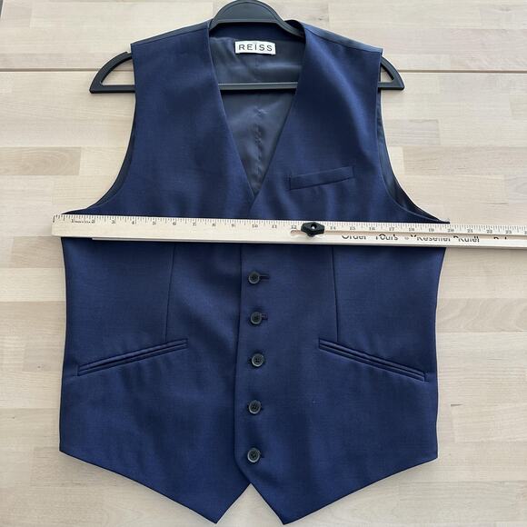 Reiss Suit Jacket Vest Set 2 Piece Mens 38 Navy Blue Duke Wool Mohair Formal - Picture 12 of 16